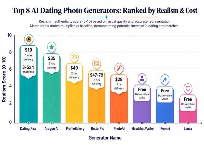 AI generator rankings by realism, price, and match results with Dating Pics leading