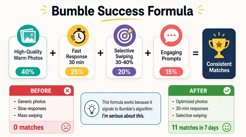 Bumble success formula - photos + engagement + selectivity