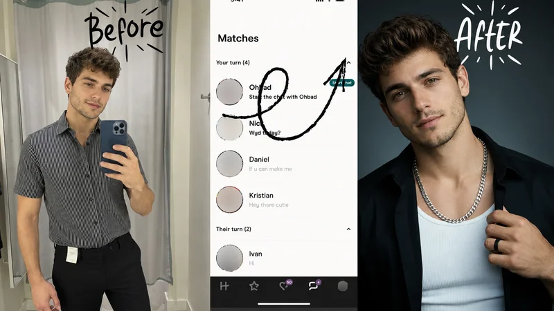 Bad vs good Hinge photos showing the difference between relationship-focused and dismissable approaches