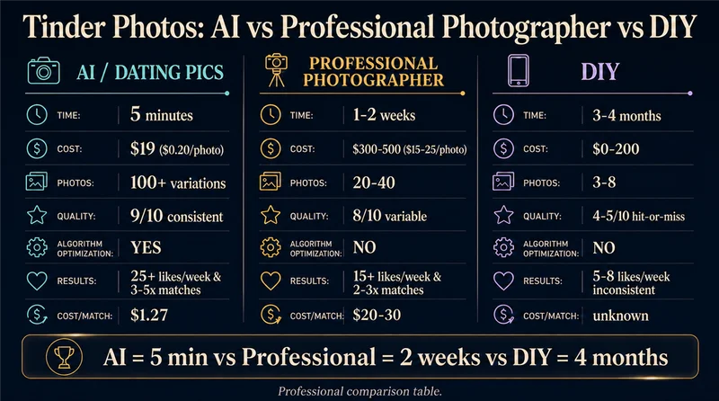 AI photos versus professional photographer comparison showing quality and cost effectiveness